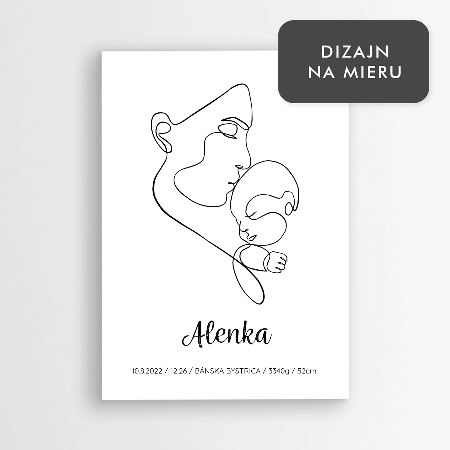 Personalizovaný plagát k narodeniu bábätka – materská láska, s menom a mierami
