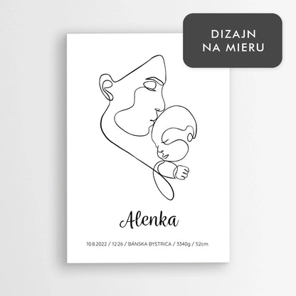 Personalizovaný plagát k narodeniu bábätka – materská láska, s menom a mierami