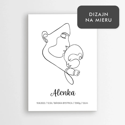 Personalizovaný plagát k narodeniu bábätka – materská láska, s menom a mierami