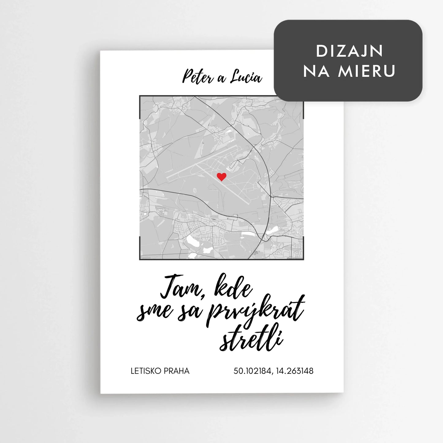 Mapa prvého stretnutia – personalizovaný darček s menami a súradnicami