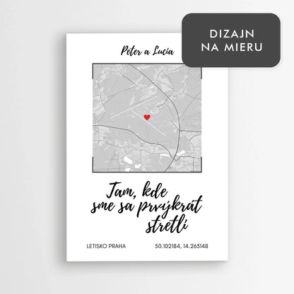 Mapa prvého stretnutia – personalizovaný darček s menami a súradnicami