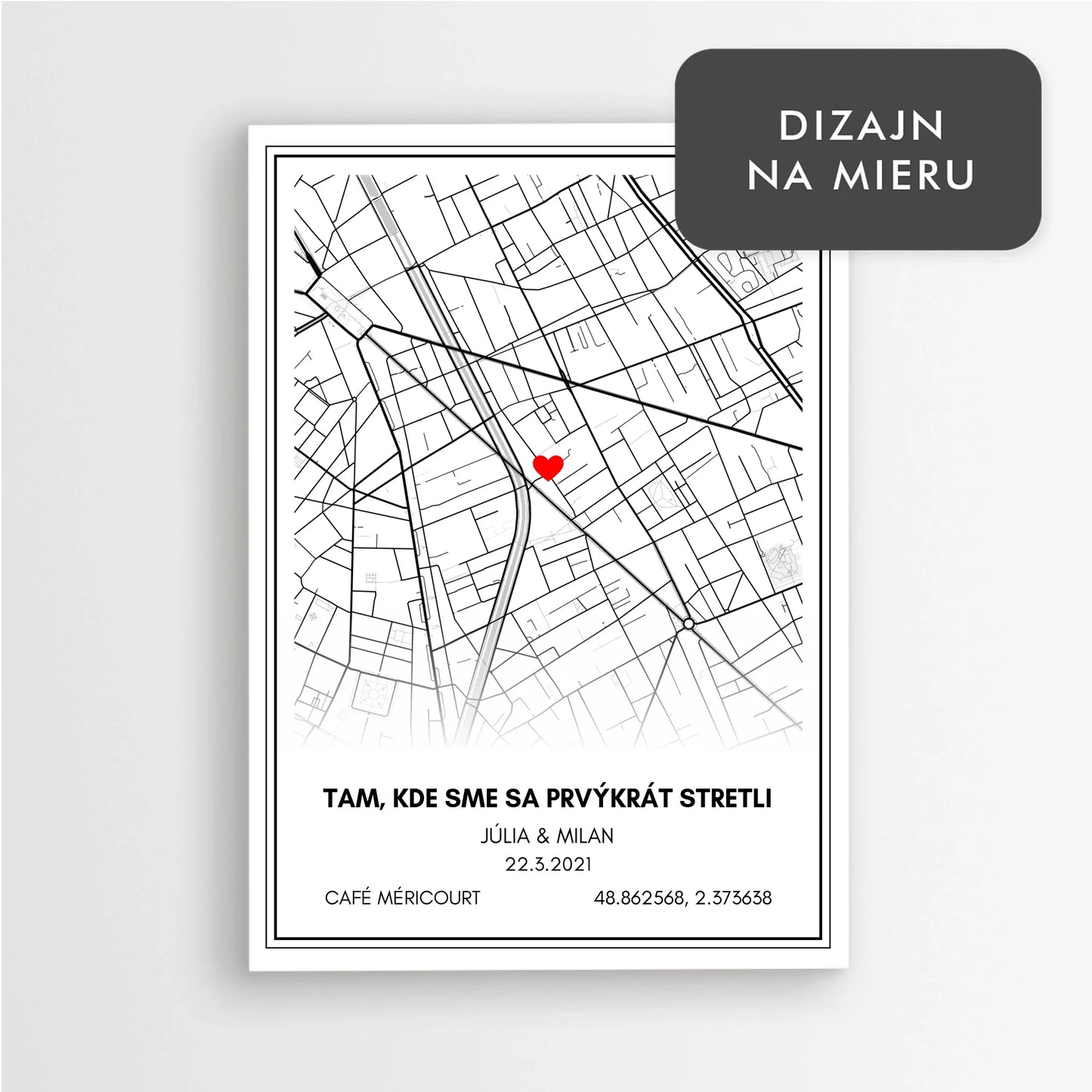 Romantická mapa stretnutia – označte miesto a doplňte mená či dátum stretnutia