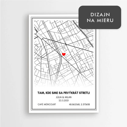 Romantická mapa stretnutia – označte miesto a doplňte mená či dátum stretnutia
