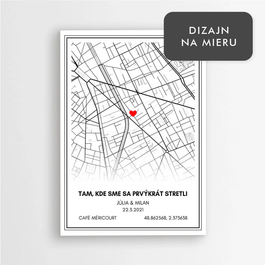 Romantická mapa stretnutia – označte miesto a doplňte mená či dátum stretnutia