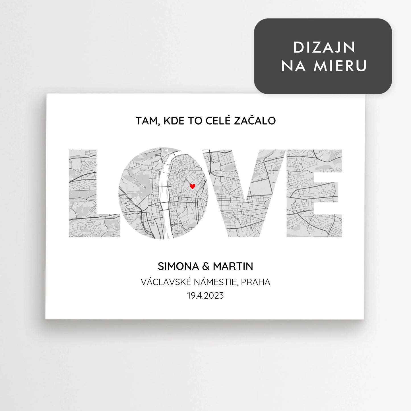 Personalizovaná mapa v tvare LOVE