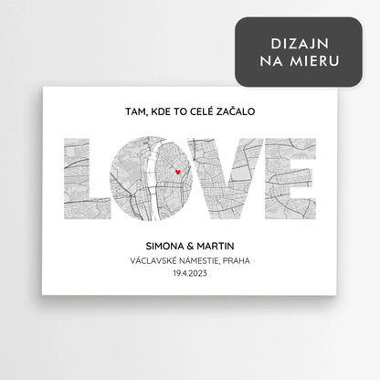 Personalizovaná mapa v tvare LOVE