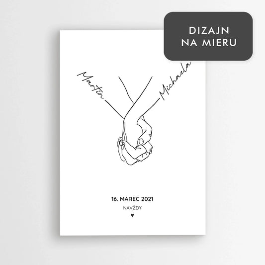 Romantický personalizovaný plagát – držíme sa za ruky s menami a dátumom