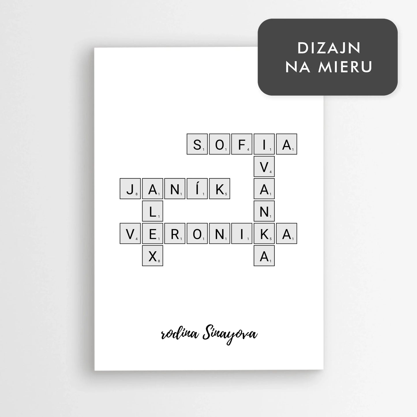 Rodinné scrabble - personalizovaný plagát s menami členov rodiny