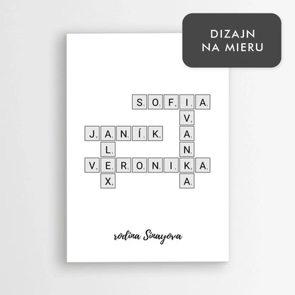 Rodinné scrabble - personalizovaný plagát s menami členov rodiny