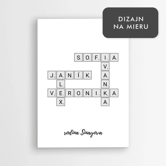 Rodinné scrabble - personalizovaný plagát s menami členov rodiny