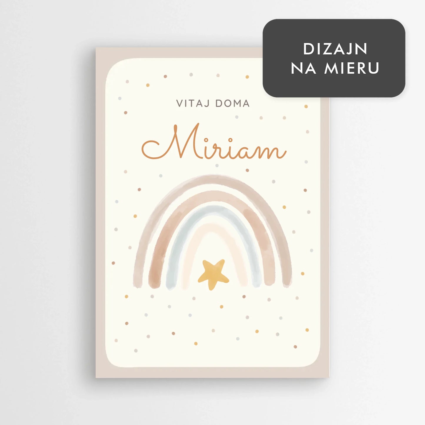 Personalizovaný plagát k narodeniu dieťaťa „Vitaj doma“ s ilustráciou dúhy