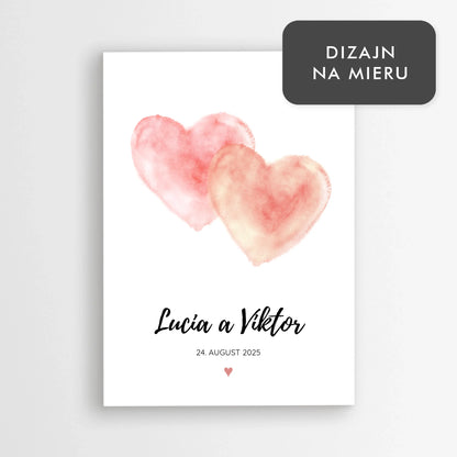 Personalizovaný plagát pre zaľúbených s dvoma srdcami – valentínsky darček s menami a dátumom