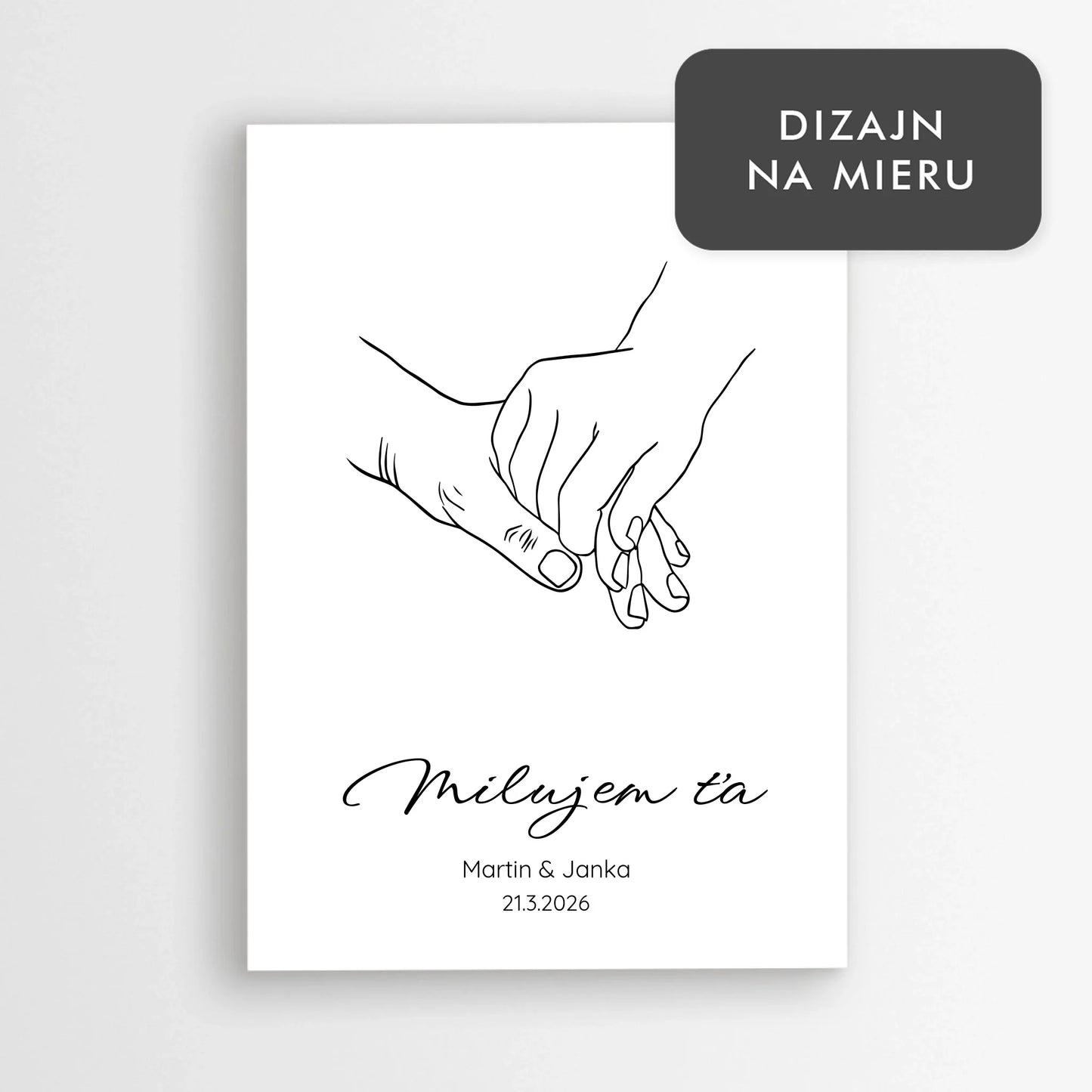 Plagát na stenu s rukami a menami – moderný plagát s dátumom a textom pre partnera