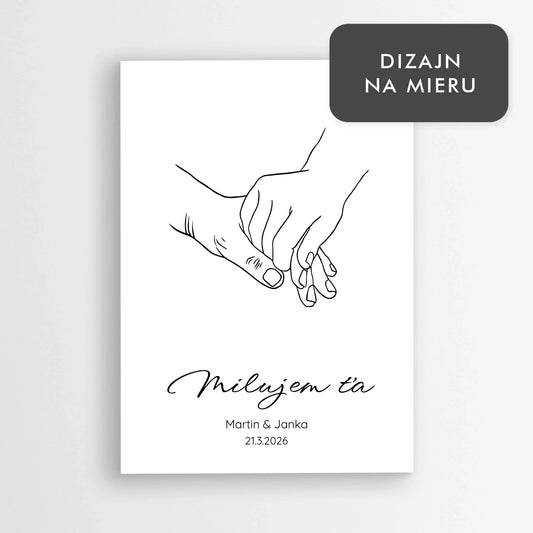 Plagát na stenu s rukami a menami – moderný plagát s dátumom a textom pre partnera