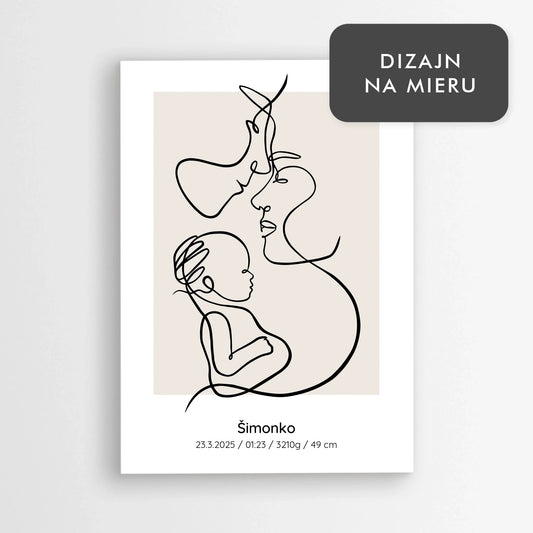 Plagát novorodenca s menom a mierami – obraz na stenu k narodeniu dieťaťa