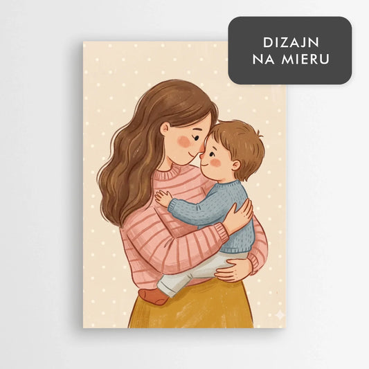 Personalizovaná ilustrácia Mama a syn v náručí – Dojemný darček ku Dňu matiek